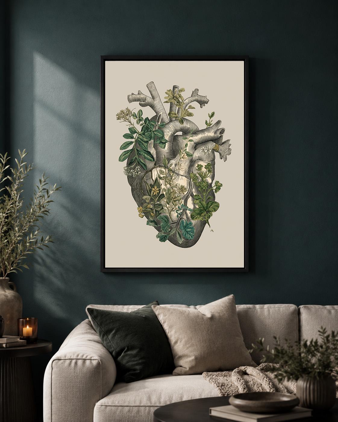 Botanical Heart Framed Canvas Art, Vintage Anatomy Print