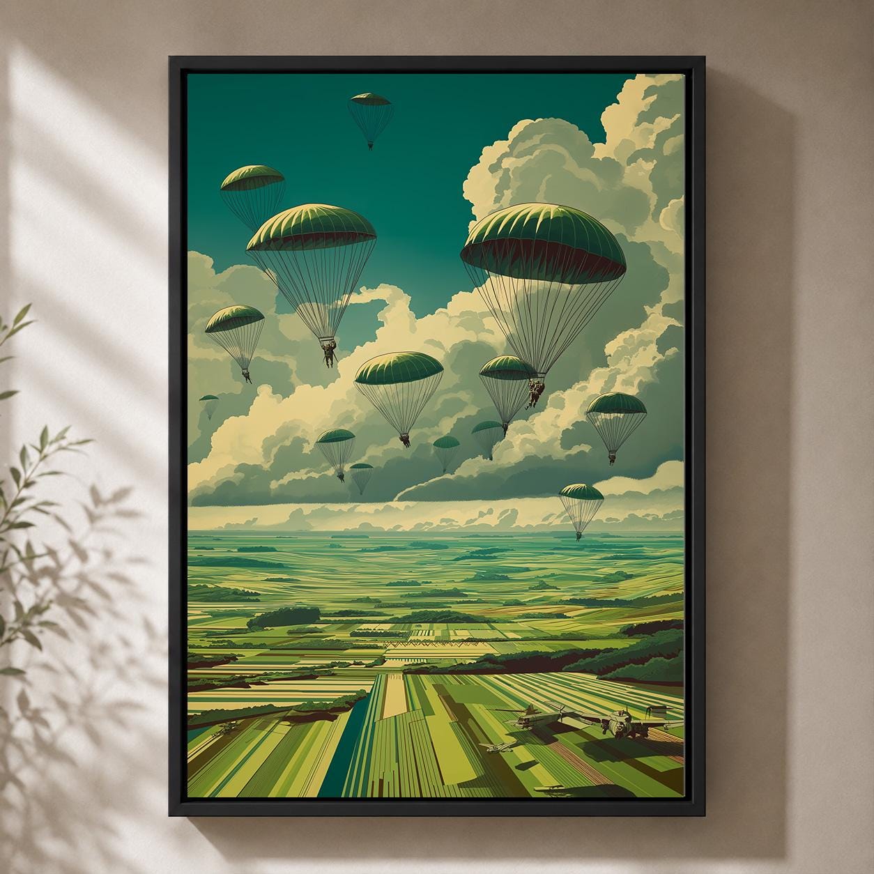 Vintage Paratrooper Framed Canvas Art