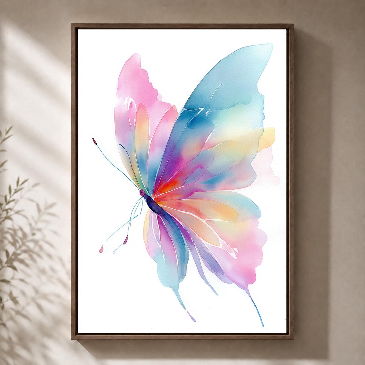 Pastel Watercolor Butterfly Framed Canvas Art