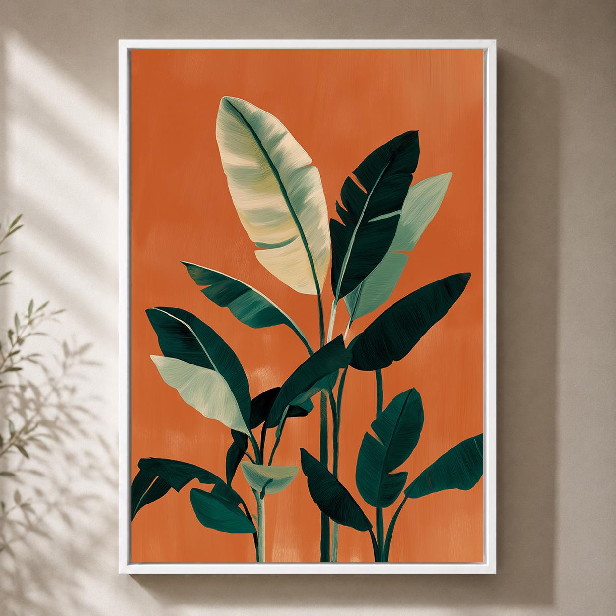 Orange Tropical Leaf Mid Century Modern Framed Canvas Art