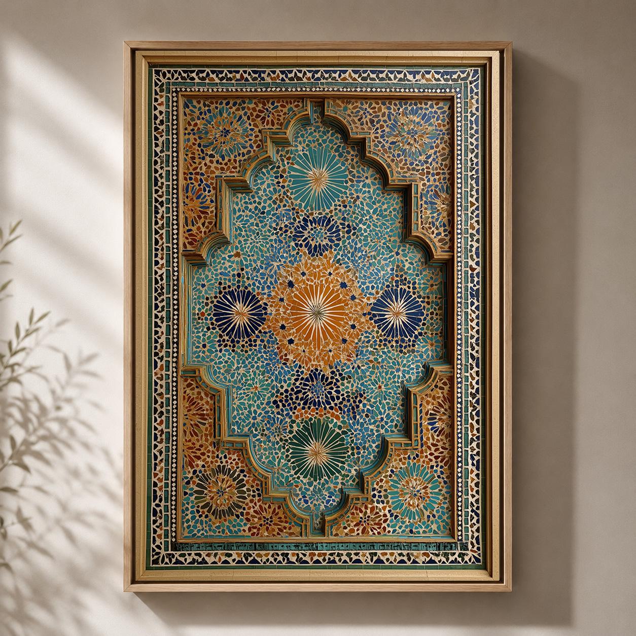 Moroccan Geometric Tile Mosaic Framed Canvas