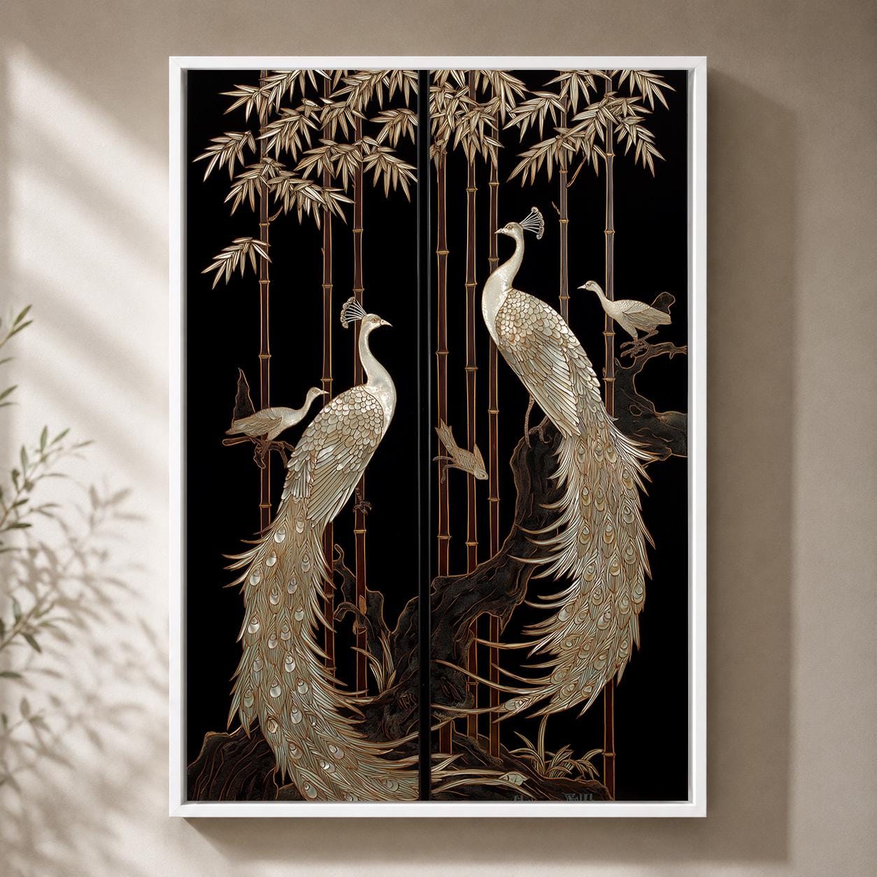 Black & Gold Art Deco Peacock Framed Canvas