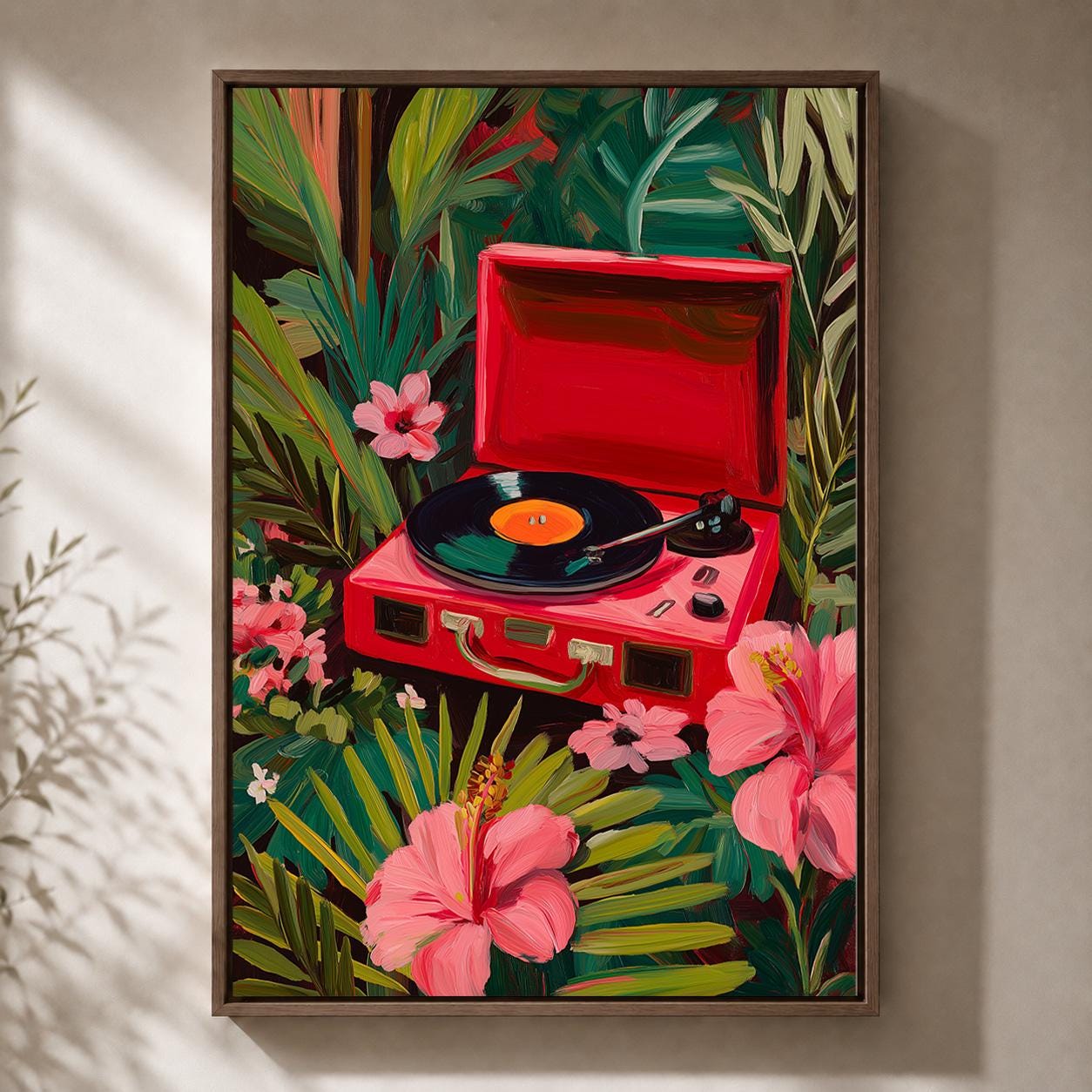 Tropical Record Player Framed Canvas