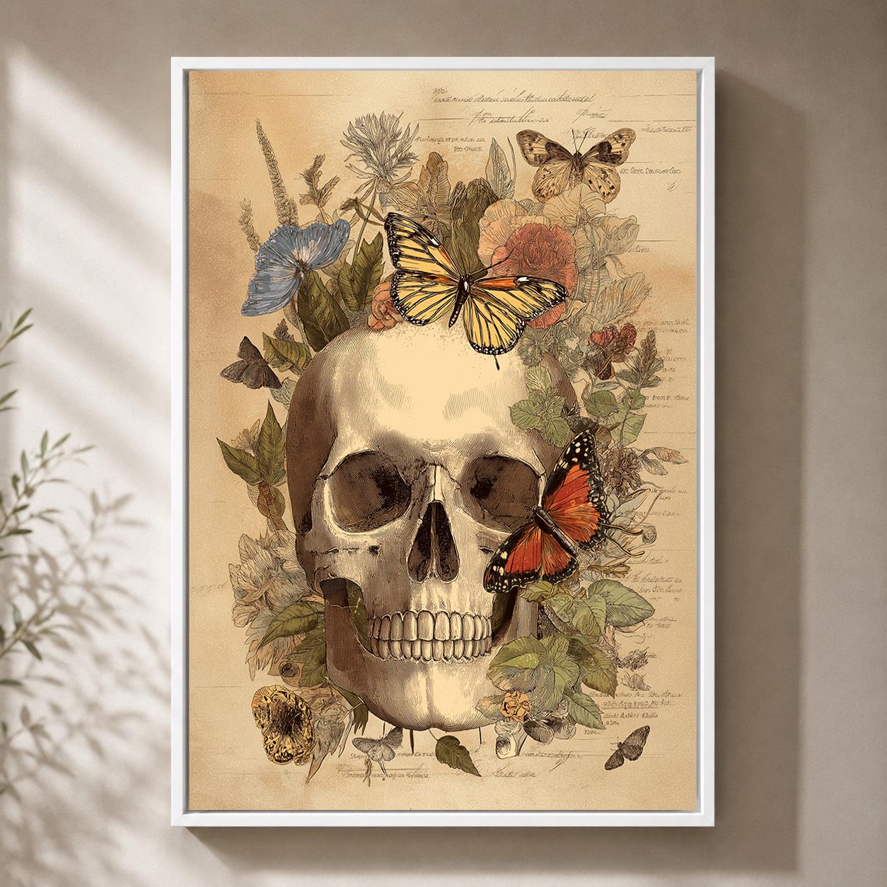Gothic Skull Butterfly Anatomy Framed Canvas