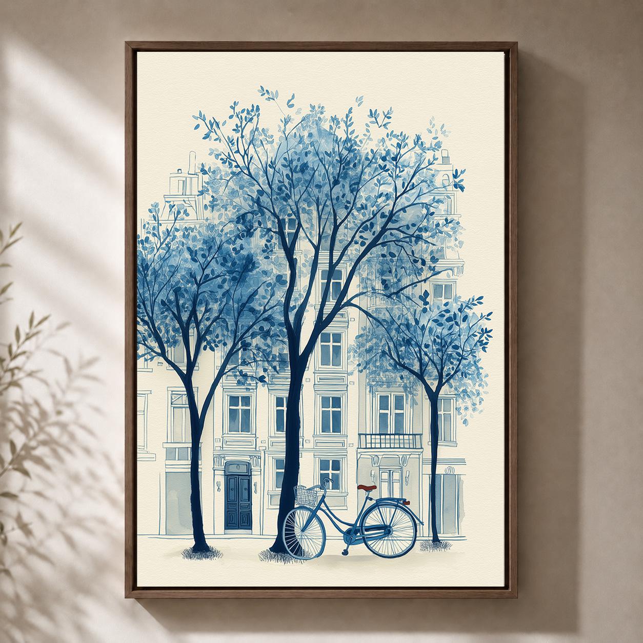 Blue Paris Bicycle Chinoiserie Framed Canvas