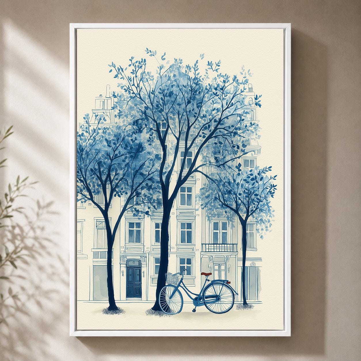 Blue Paris Bicycle Chinoiserie Framed Canvas