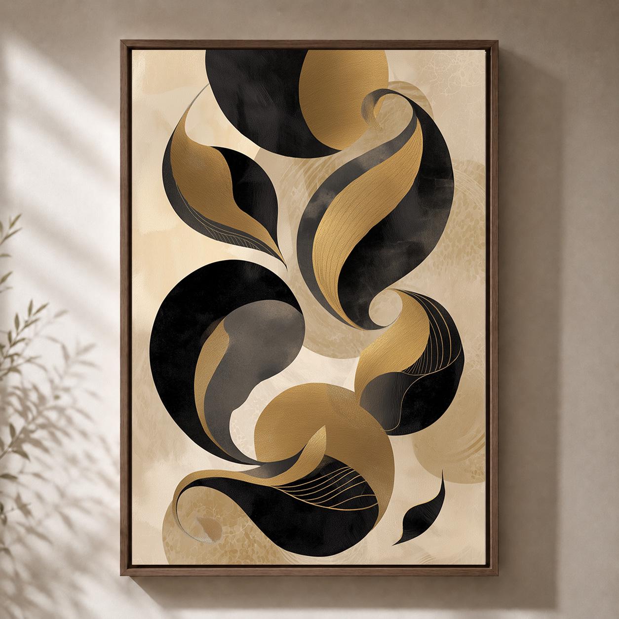 Black Gold Geometric Abstract Framed Canvas Print