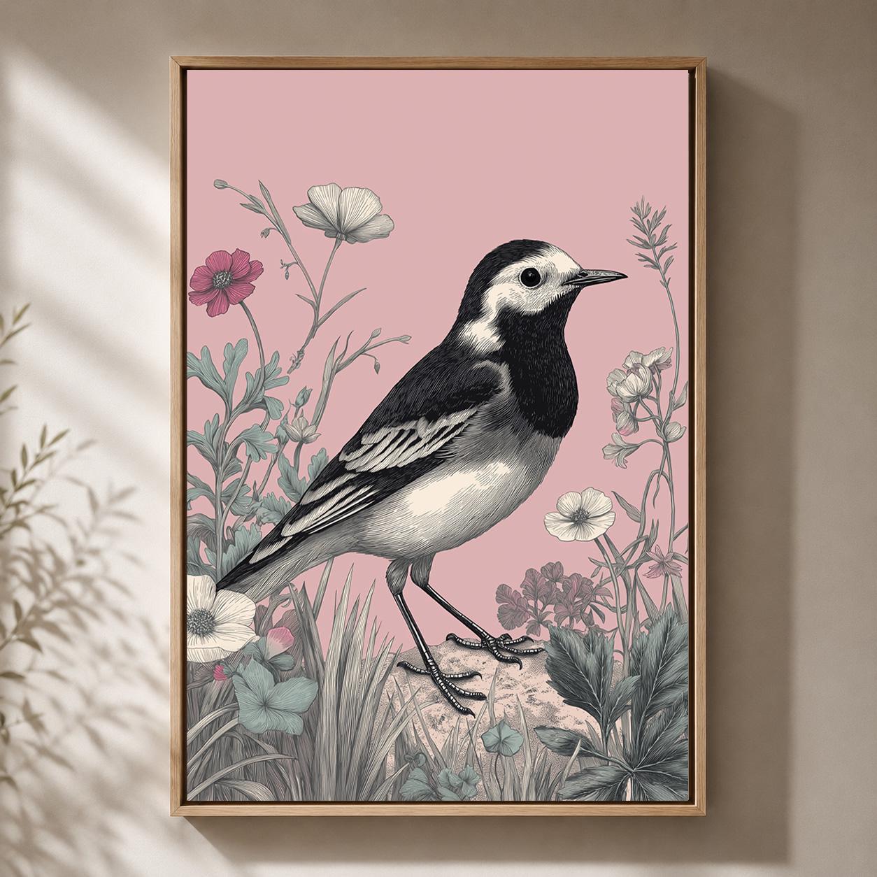 Pied Wagtail Framed Canvas