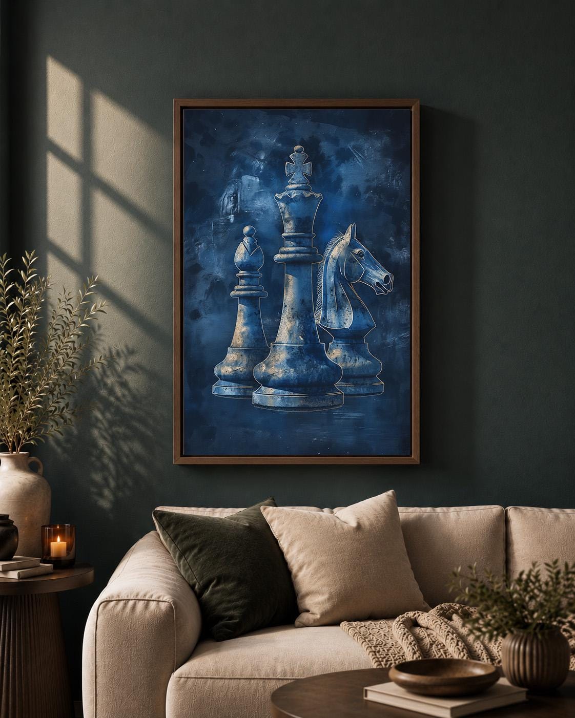 Blue Chess Framed Canvas