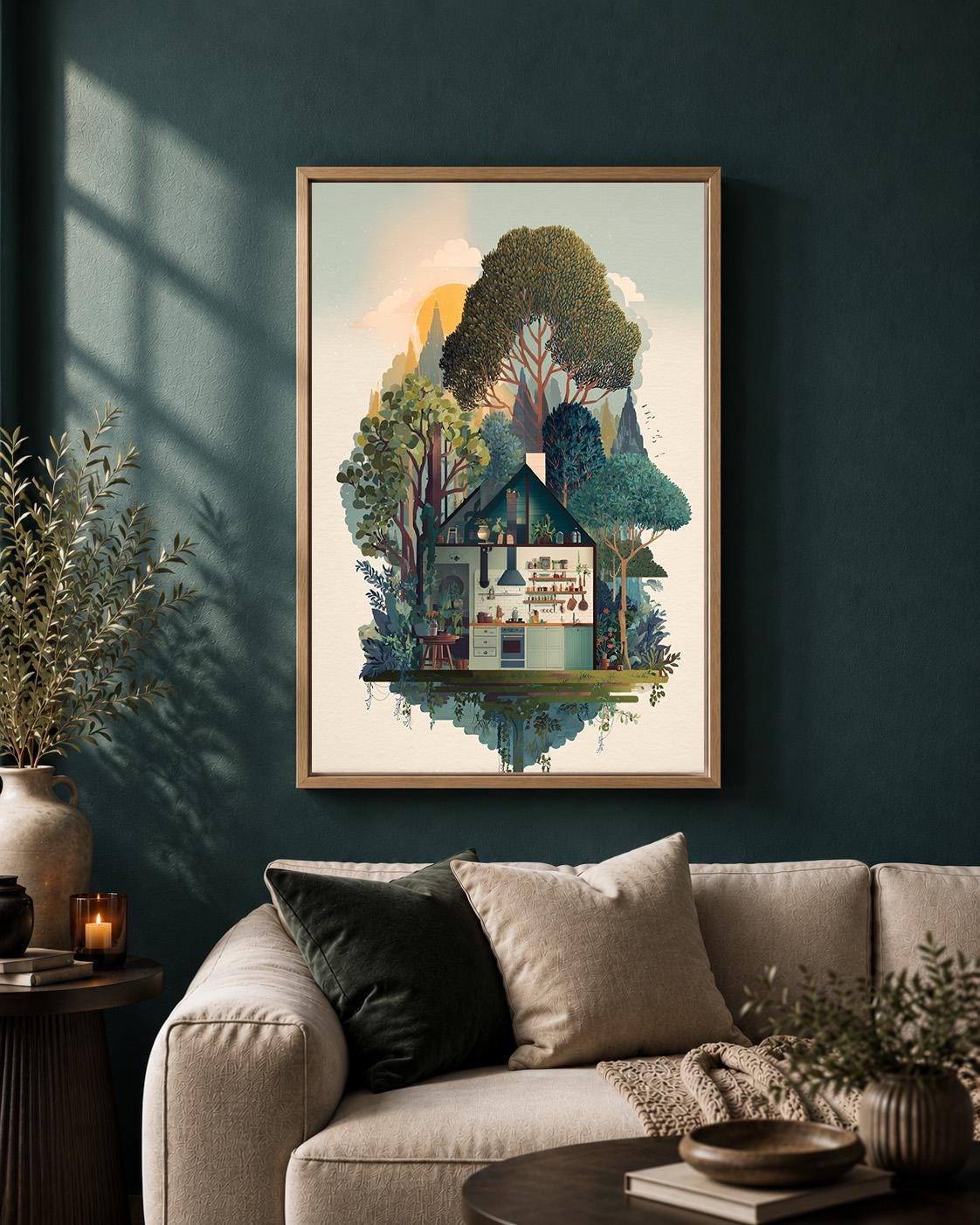 Cottagecore Woodland Forest House Framed Canvas