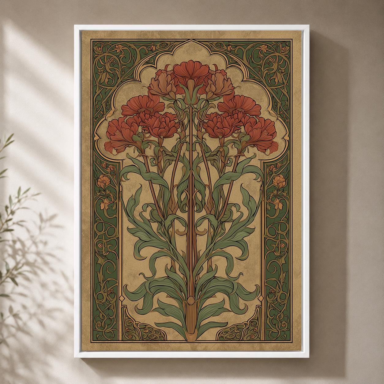 Art Nouveau William Morris Style Floral Framed Canvas