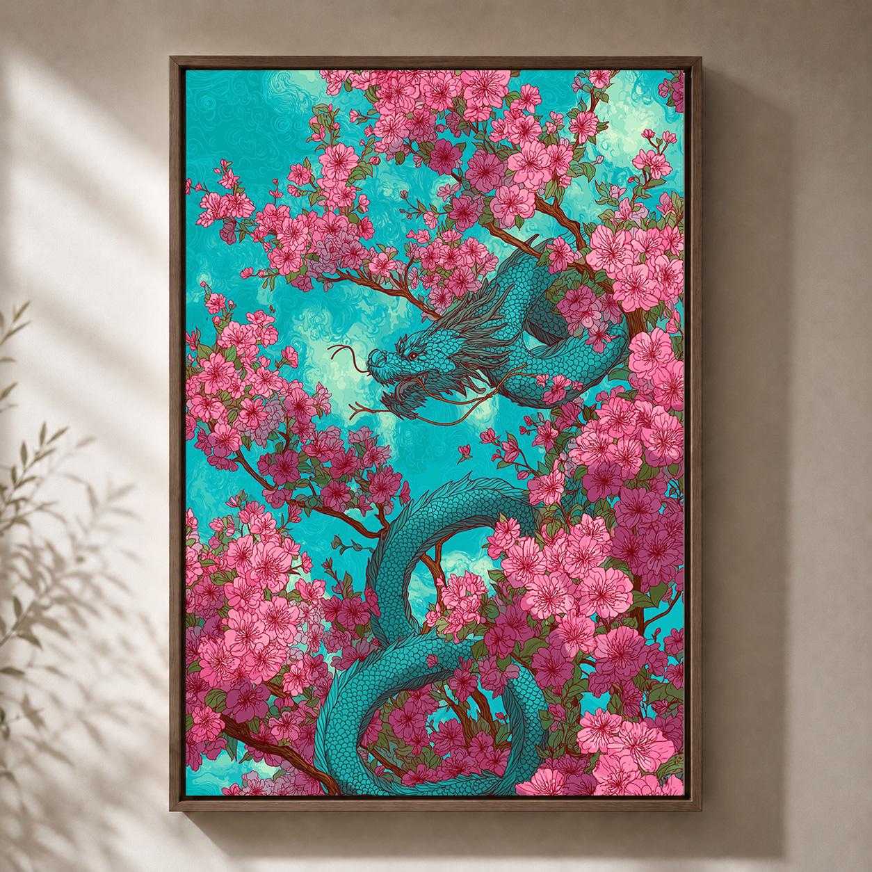 Cherry Blossom Dragon Framed Canvas
