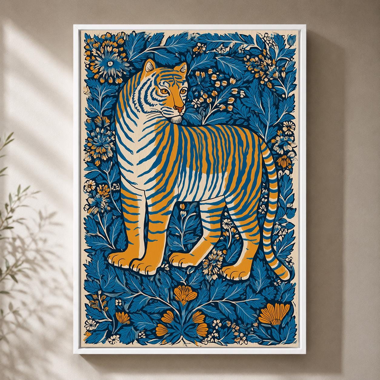 Tiger Folk Art Framed Canvas