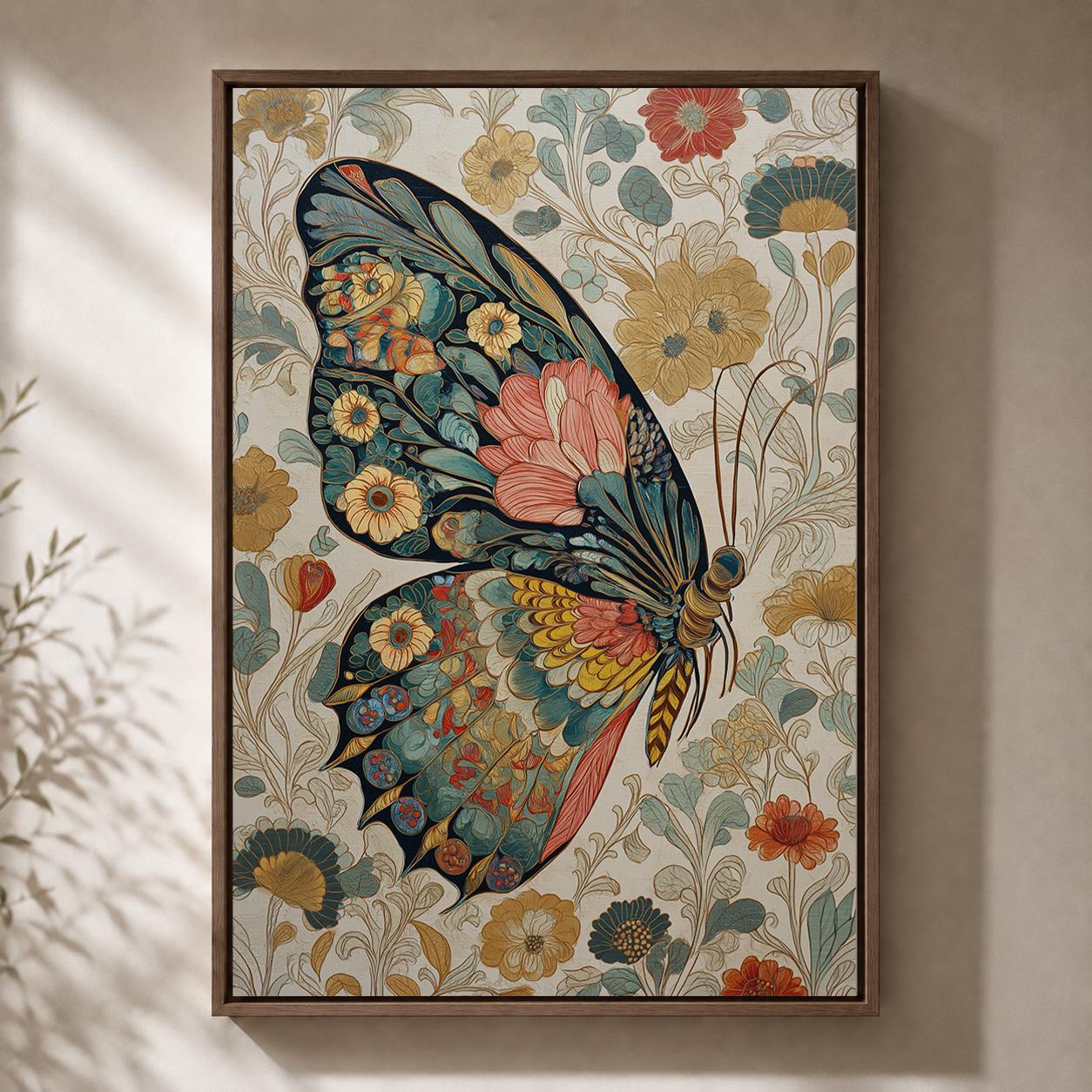 Vintage Floral Framed Butterfly Canvas