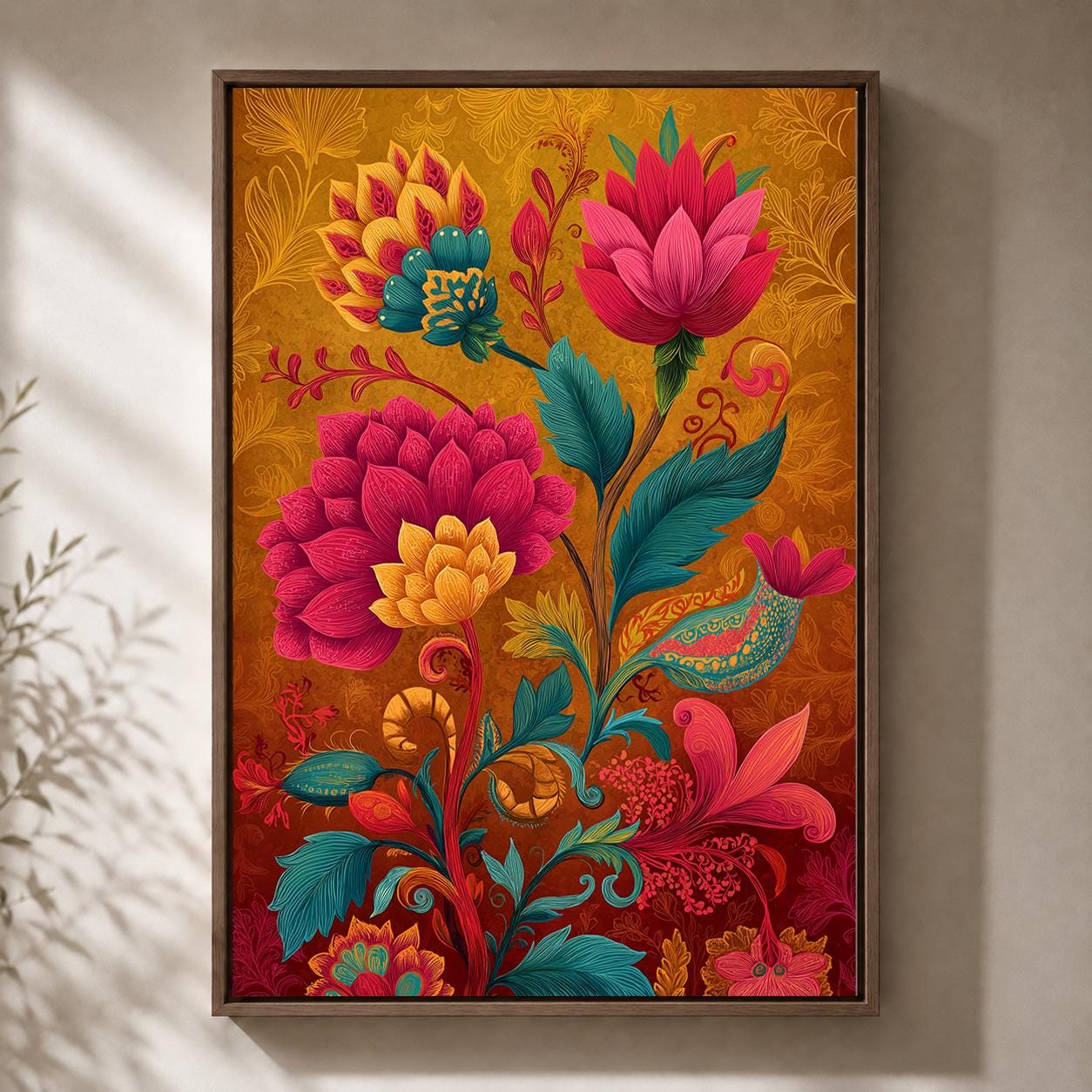 Colorful Maximalist Folk Floral Framed Canvas 2