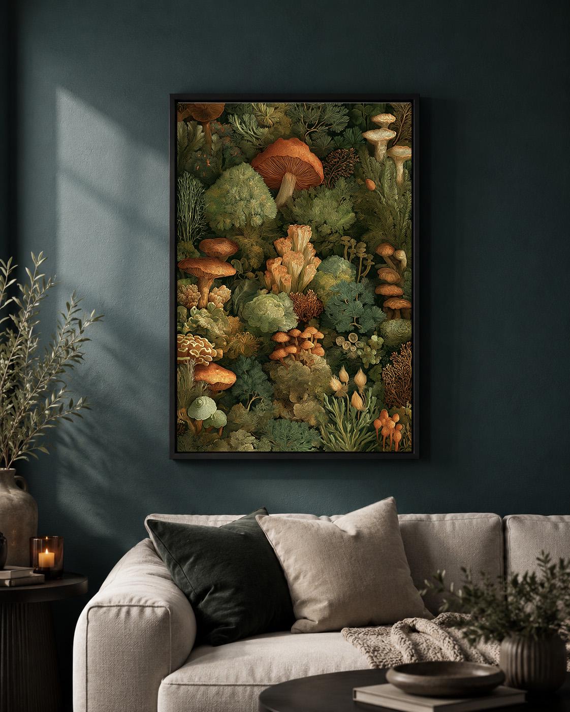Dark Forest Mushroom Framed Canvas
