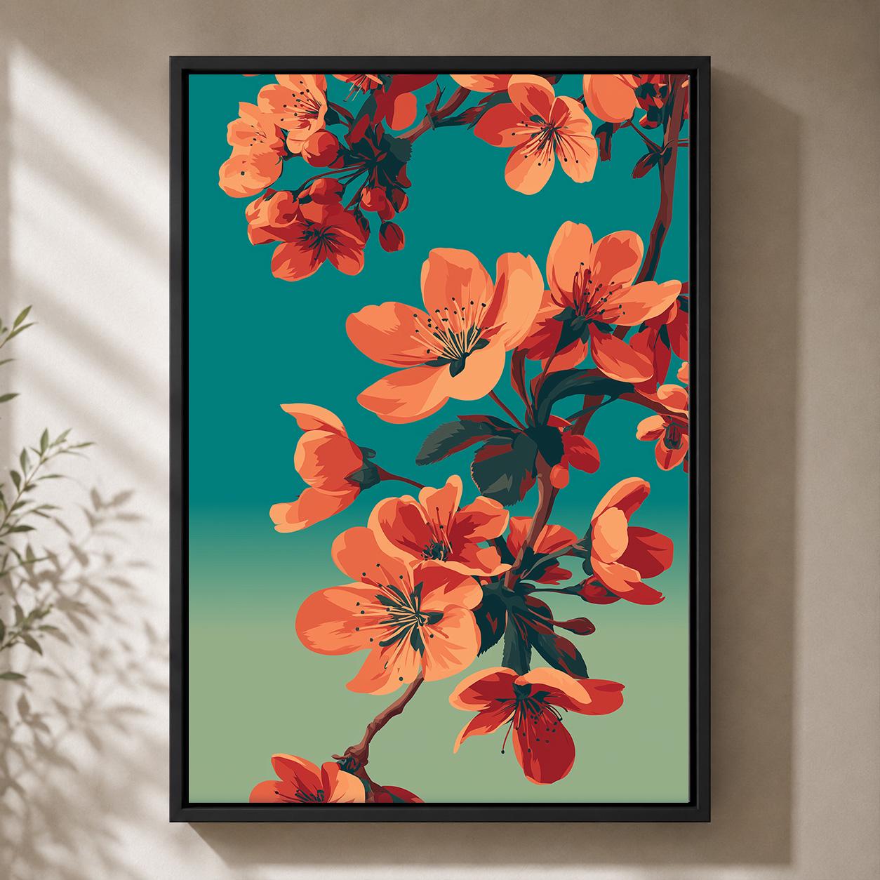Framed Coral Cherry Blossom Framed Canvas