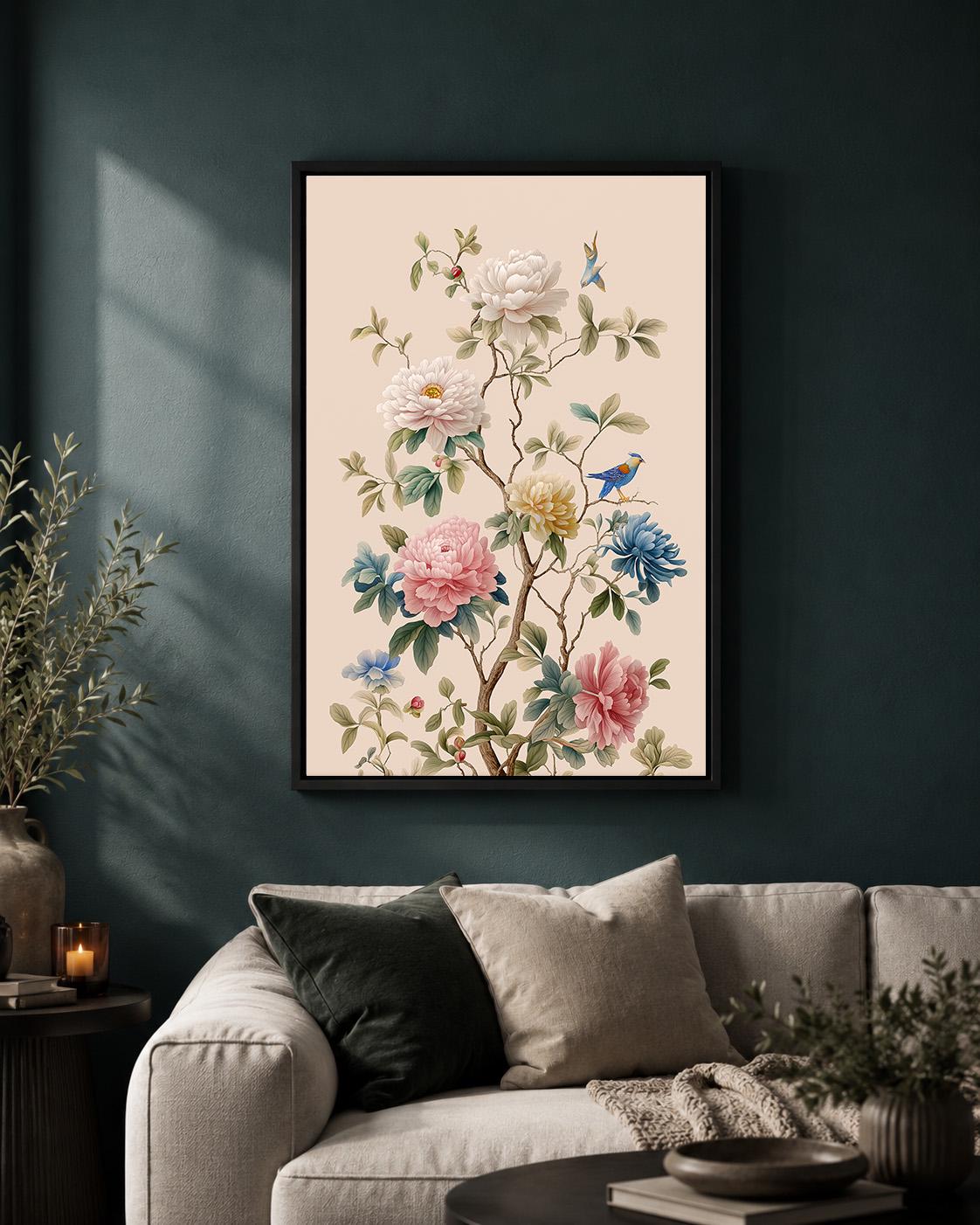 Pastel Chinoiserie Floral Framed Canvas