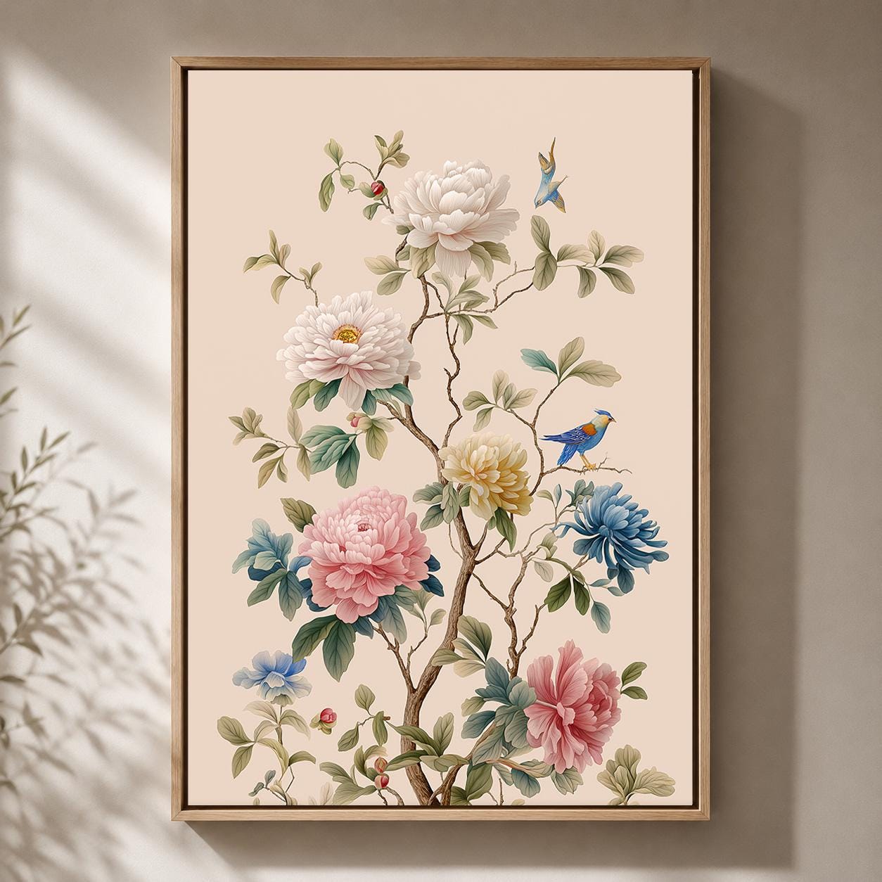 Pastel Chinoiserie Floral Framed Canvas