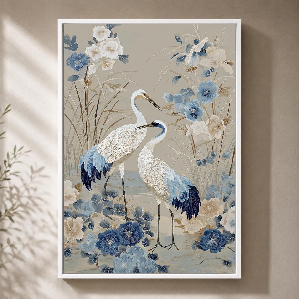 Blue Heron Chinoiserie Framed Canvas