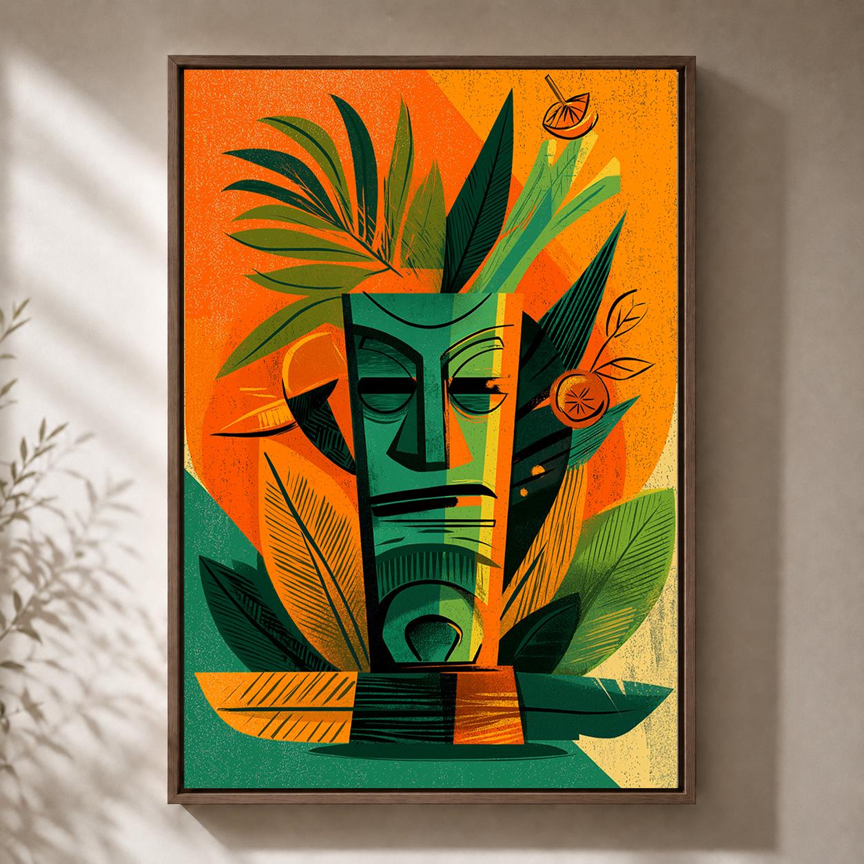Mid Century Tiki Mask Framed Canvas