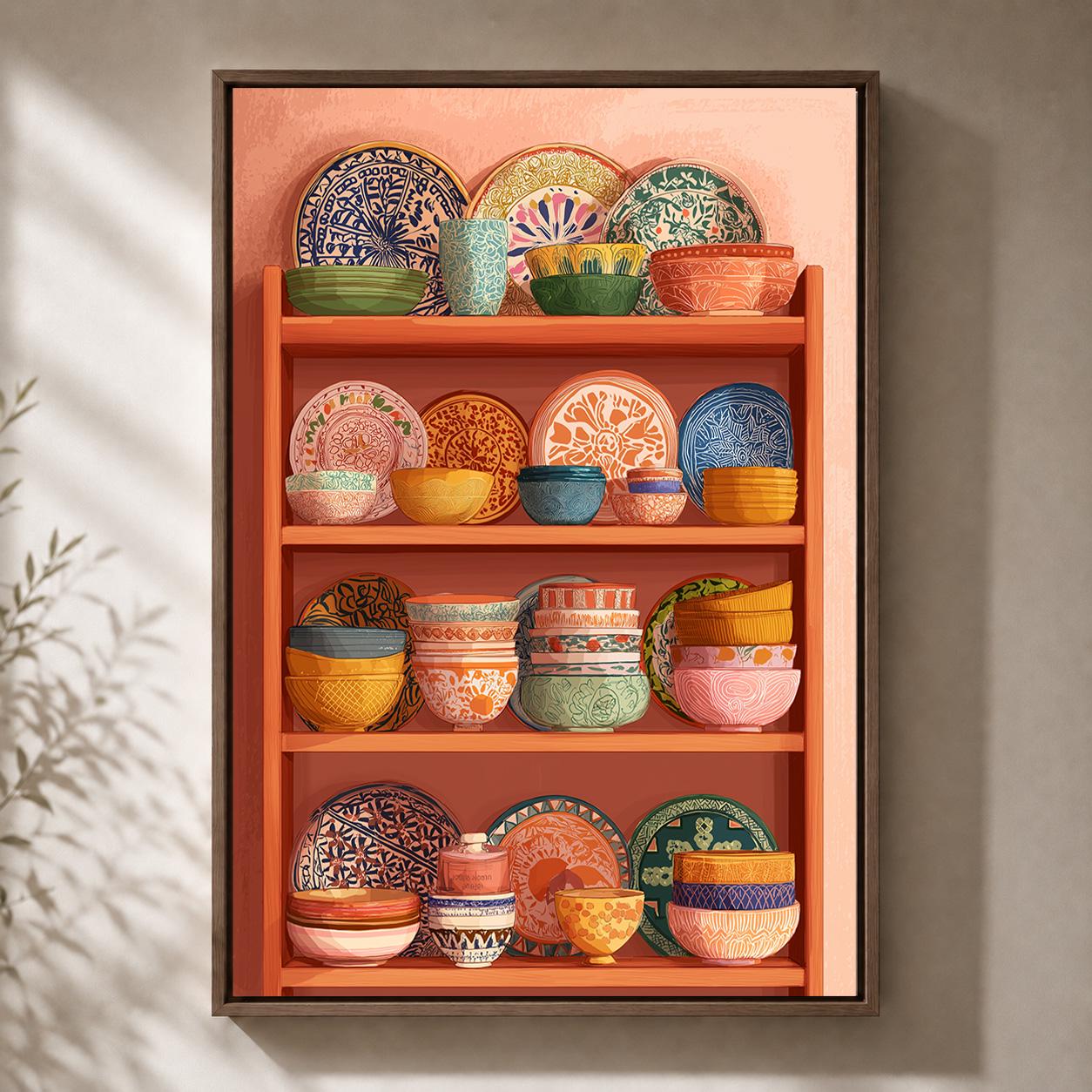 Mexican Talavera Pottery Shelf Framed Canvas