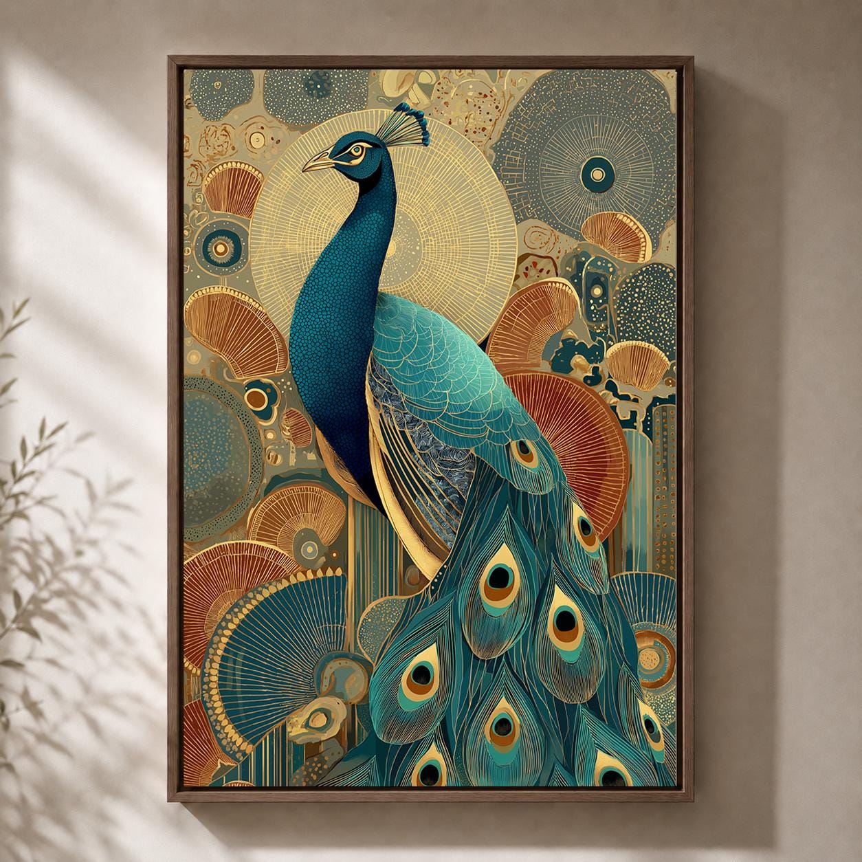 Art Deco Peacock Framed Canvas