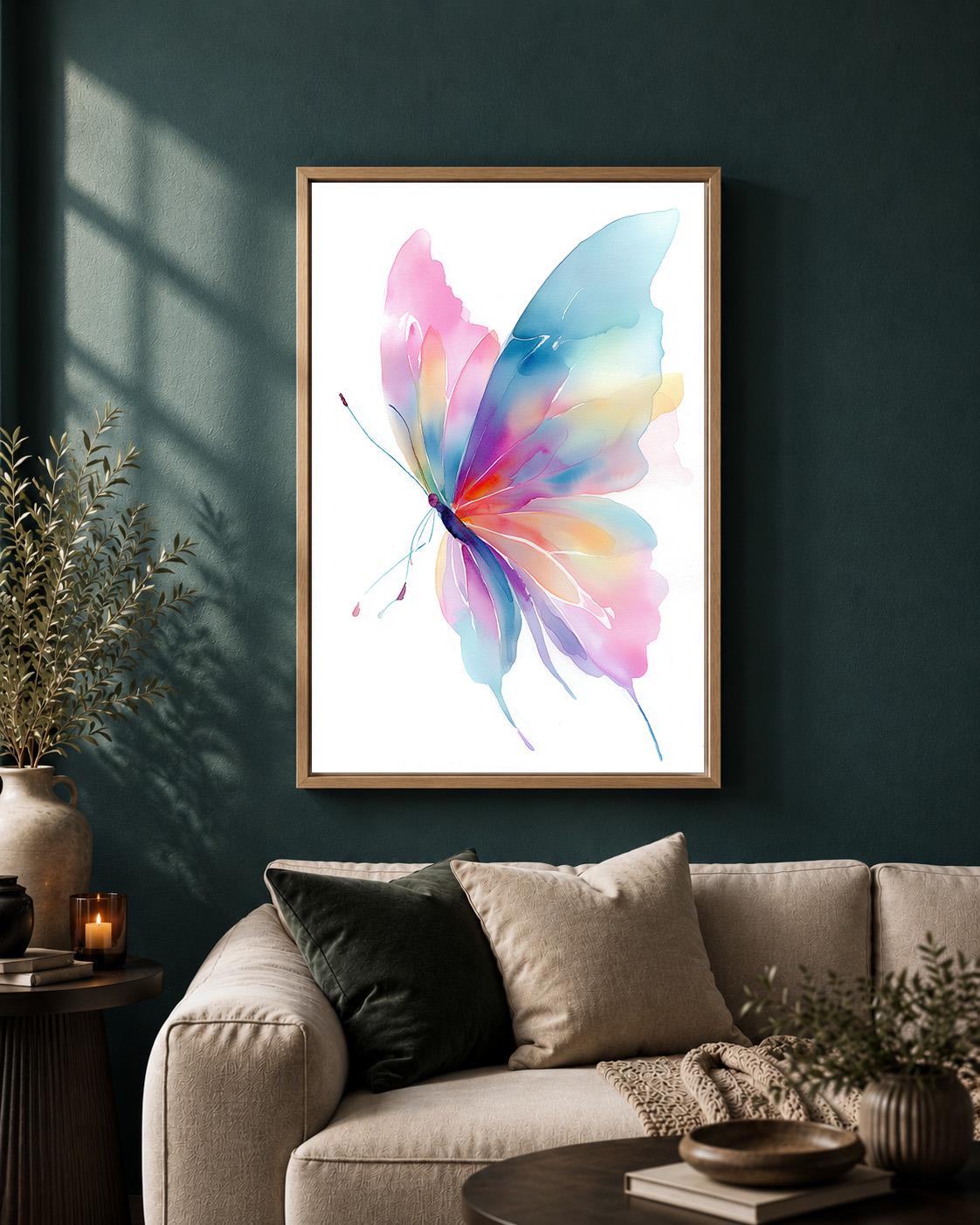 Pastel Watercolor Butterfly Framed Canvas Art