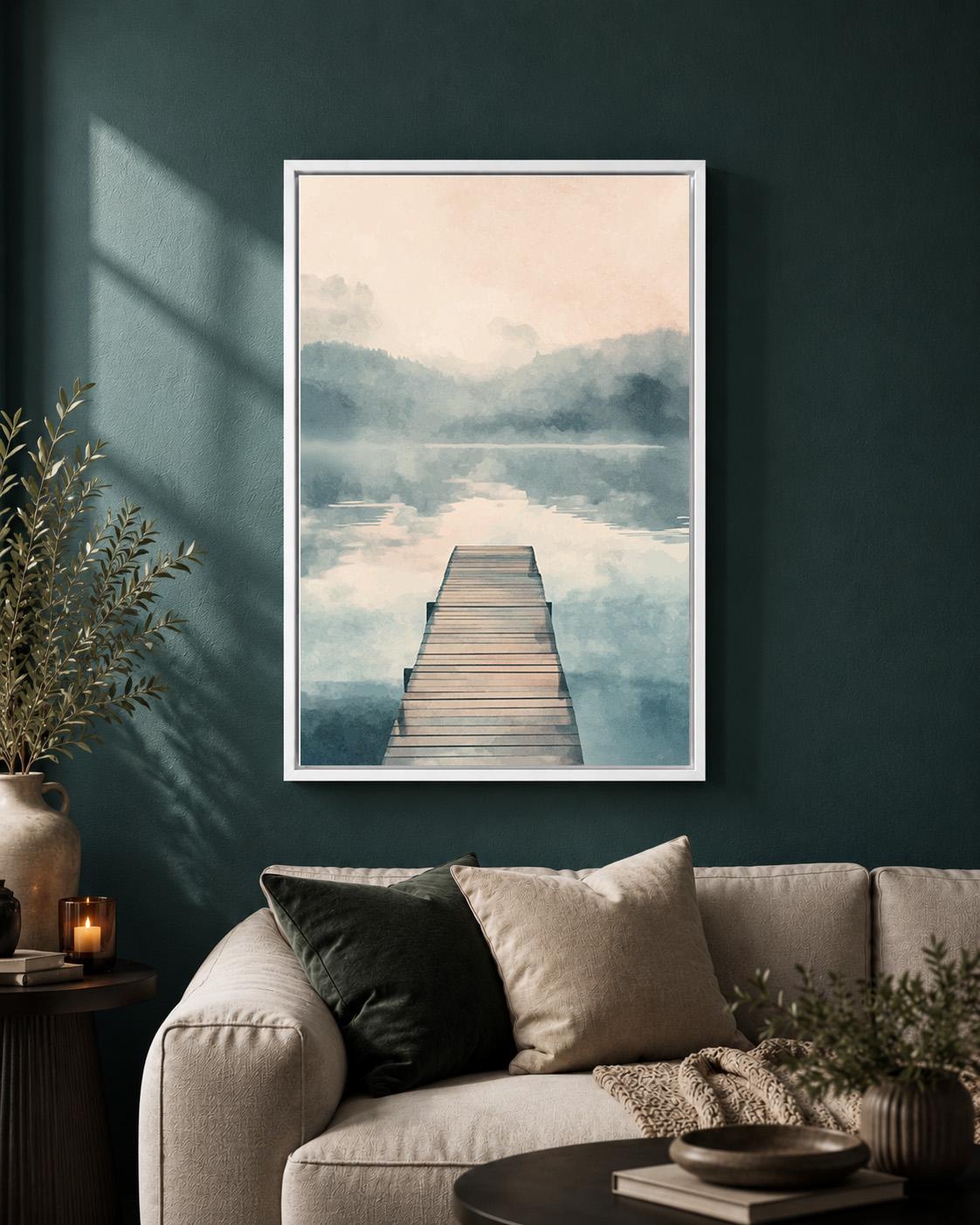 Misty Lake Framed Canvas Art