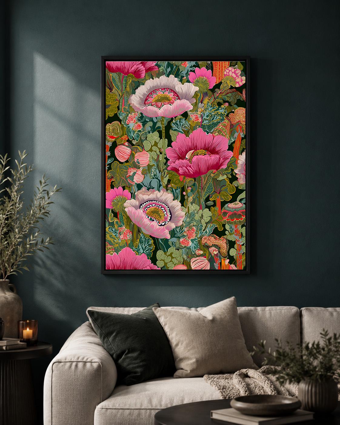 Maximalist Pink Floral Cottagecore Framed Canvas Art