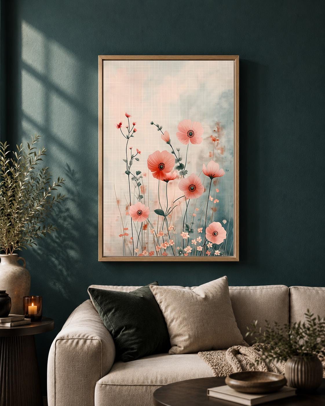 Blush Pink Floral Framed Canvas