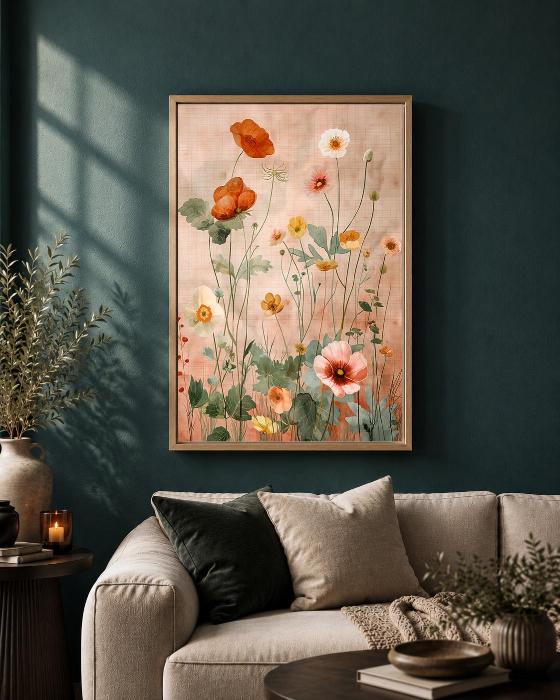 Peach Wildflower Framed Canvas