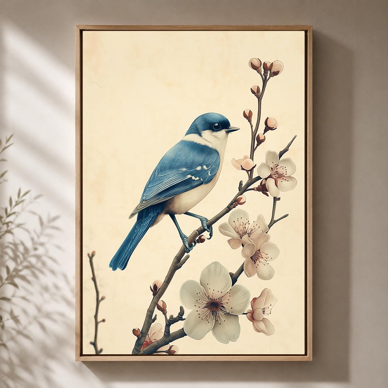 Blue Bird & Blossom Framed Canvas