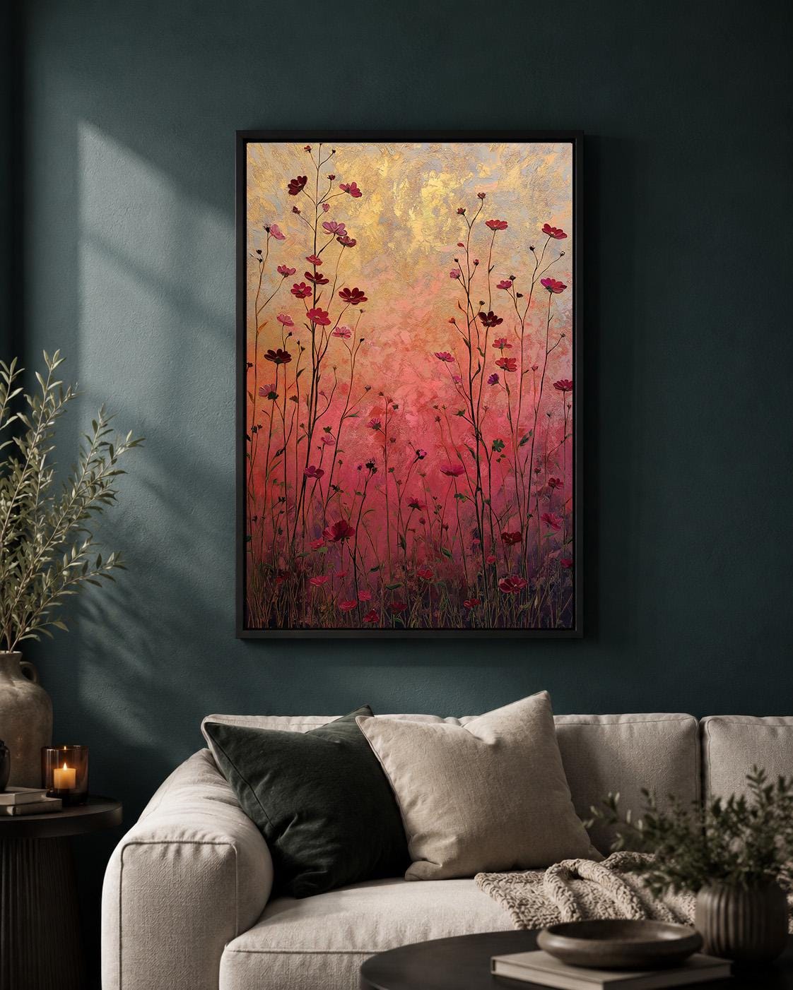 Pink Wildflower Framed Canvas
