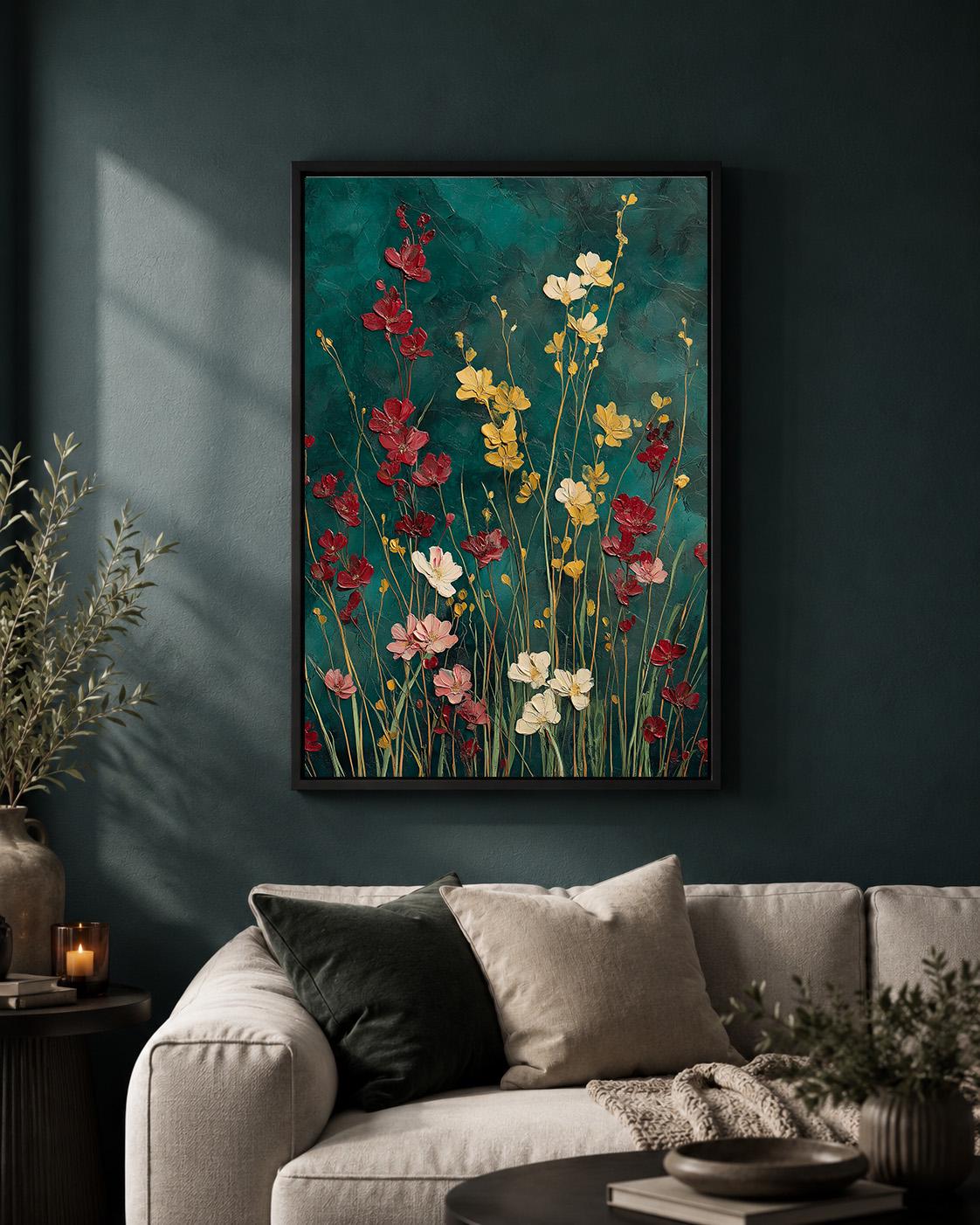 Teal Wildflower Framed Canvas
