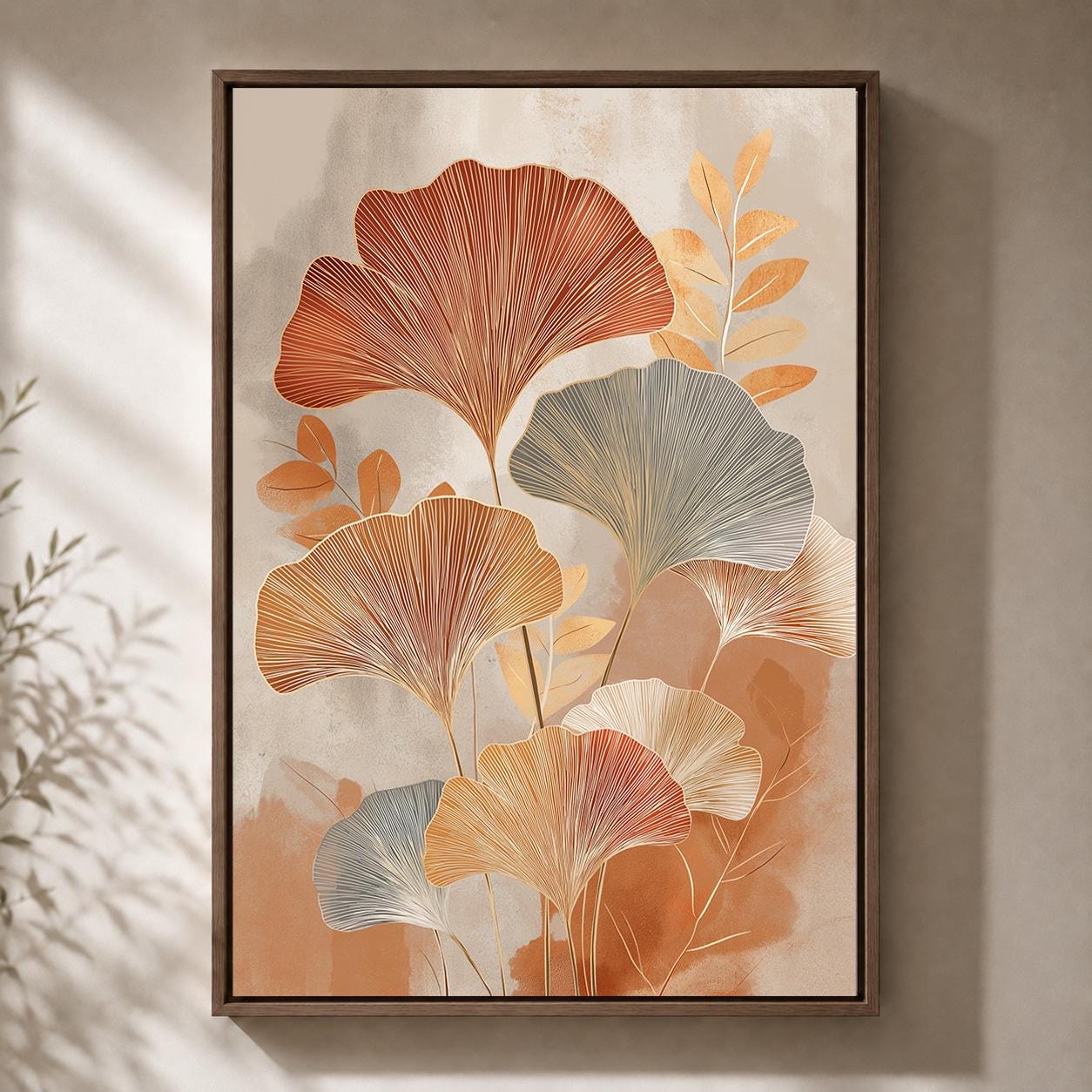Neutral Ginkgo Leaf Framed Canvas