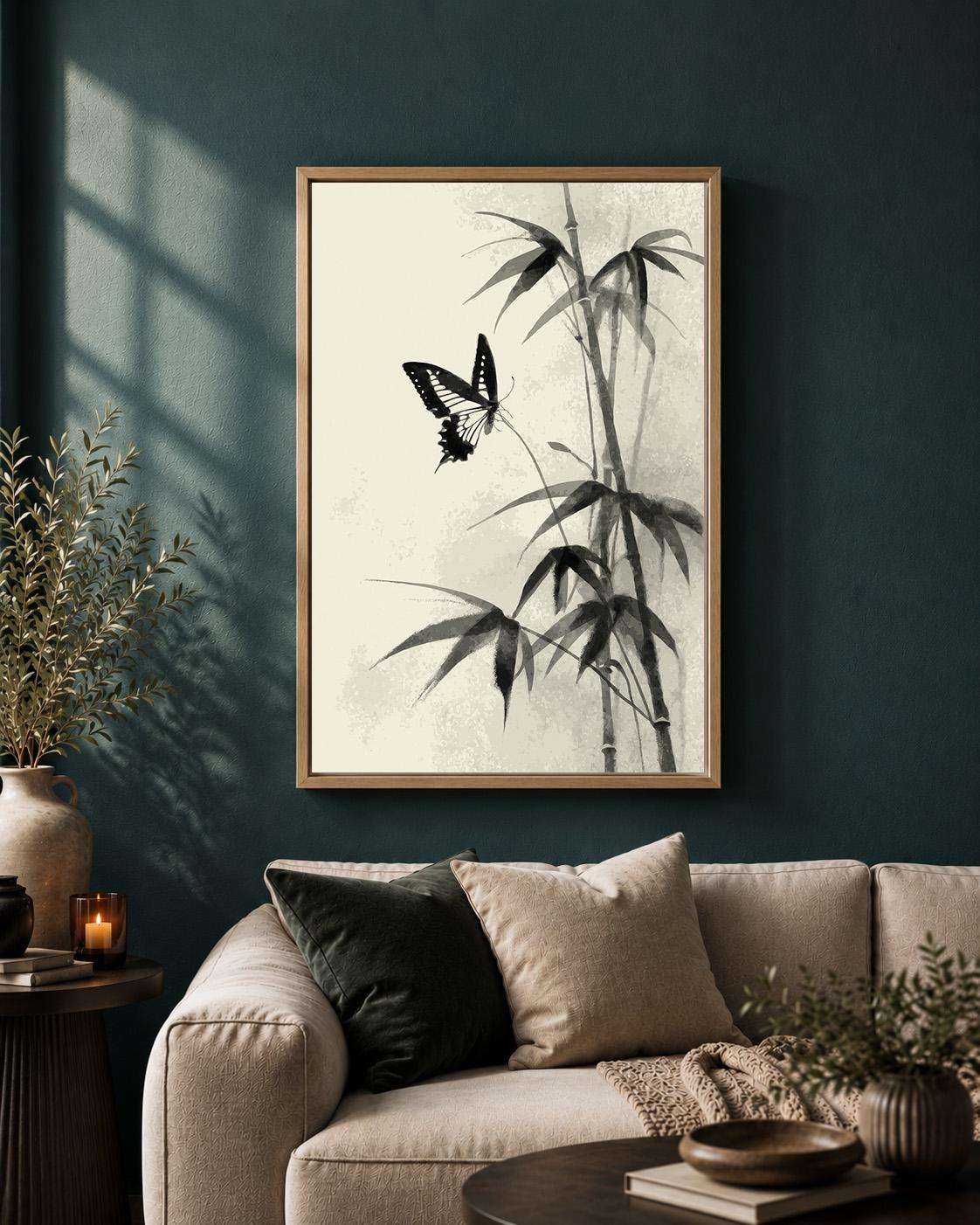 Butterfly Bamboo Minimalist Japandi Framed Canvas