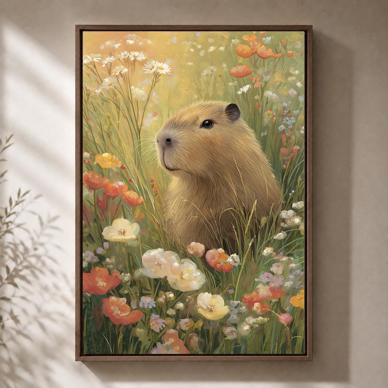 Capybara in Meadow Framed Canvas