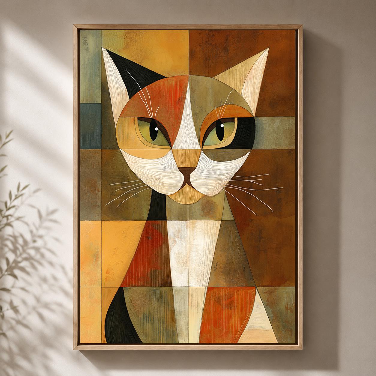 Abstract Geometric Cat Framed Canvas