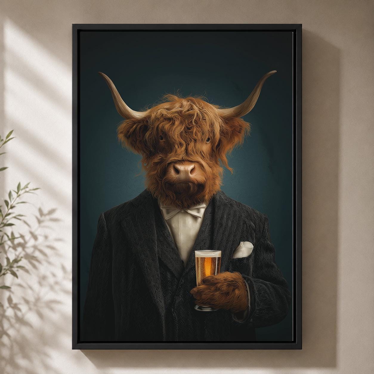 Highland Cow Gentleman Framed Canvas