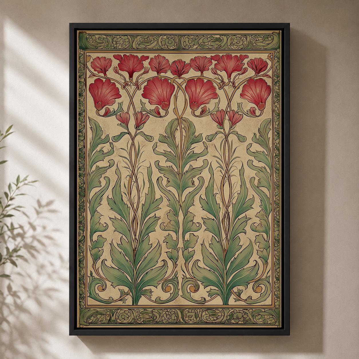 Art Nouveau William Morris Style Floral Framed Canvas