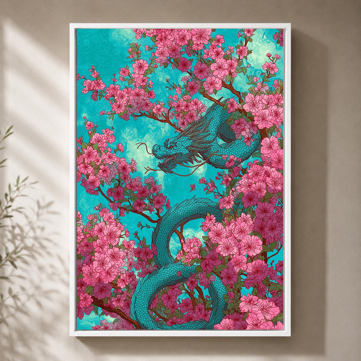 Cherry Blossom Dragon Framed Canvas