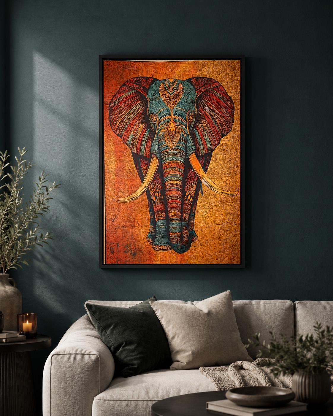 Tribal Elephant Framed Canvas