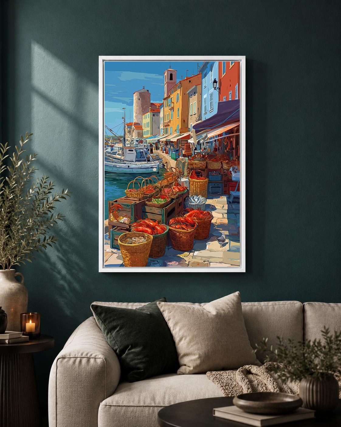 Mediterranean Fish Market Framed Canvas