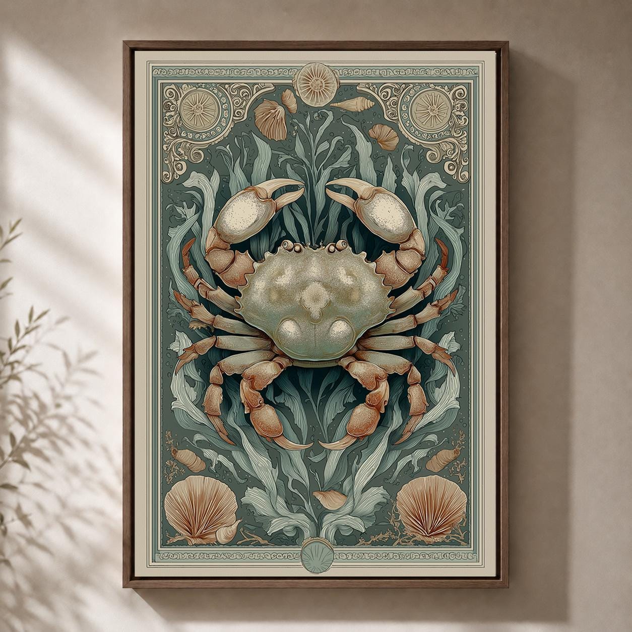 Vintage Art Nouveau Coastal Crab Framed Canvas Art