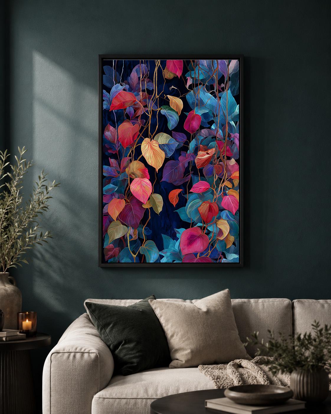 Colorful Tropical Leaves Framed Canvas
