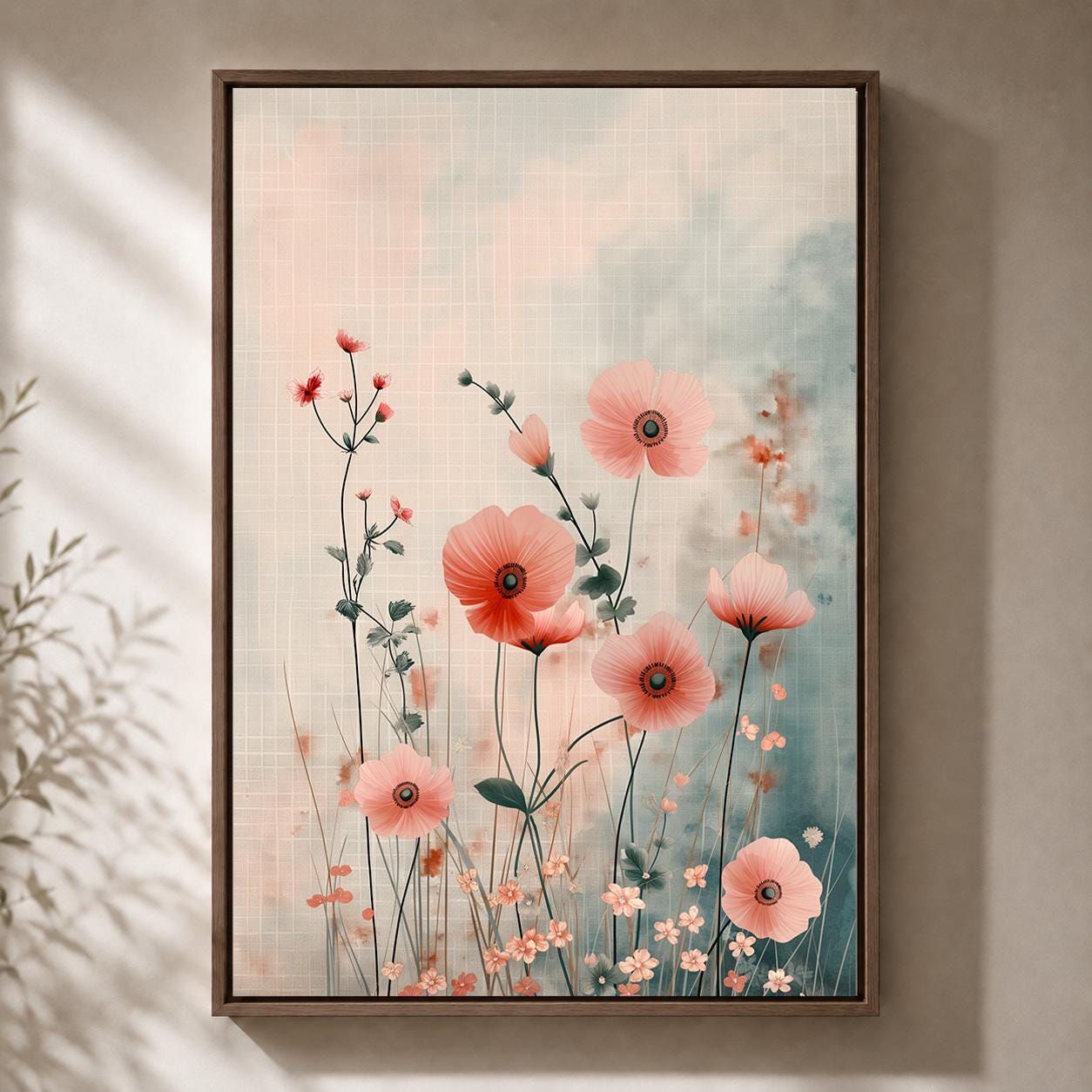 Blush Pink Floral Framed Canvas
