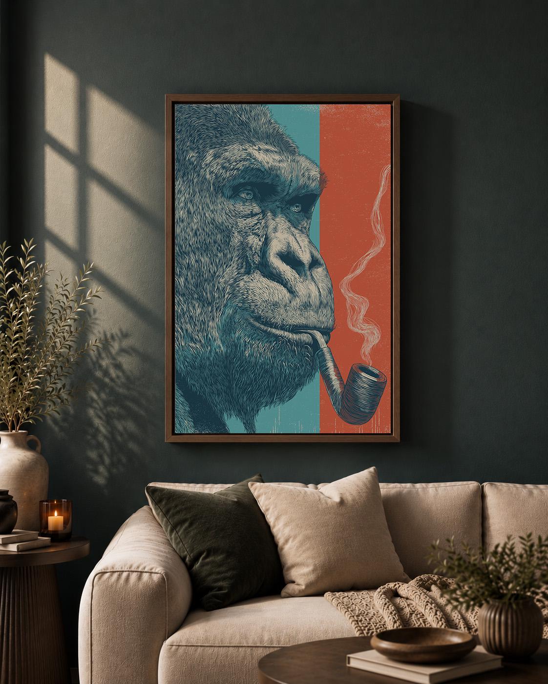 Gorilla Smoking Framed Canvas
