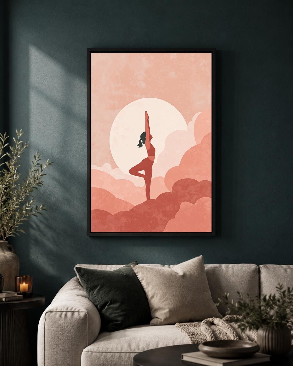 Pink Yoga Meditation Framed Canvas