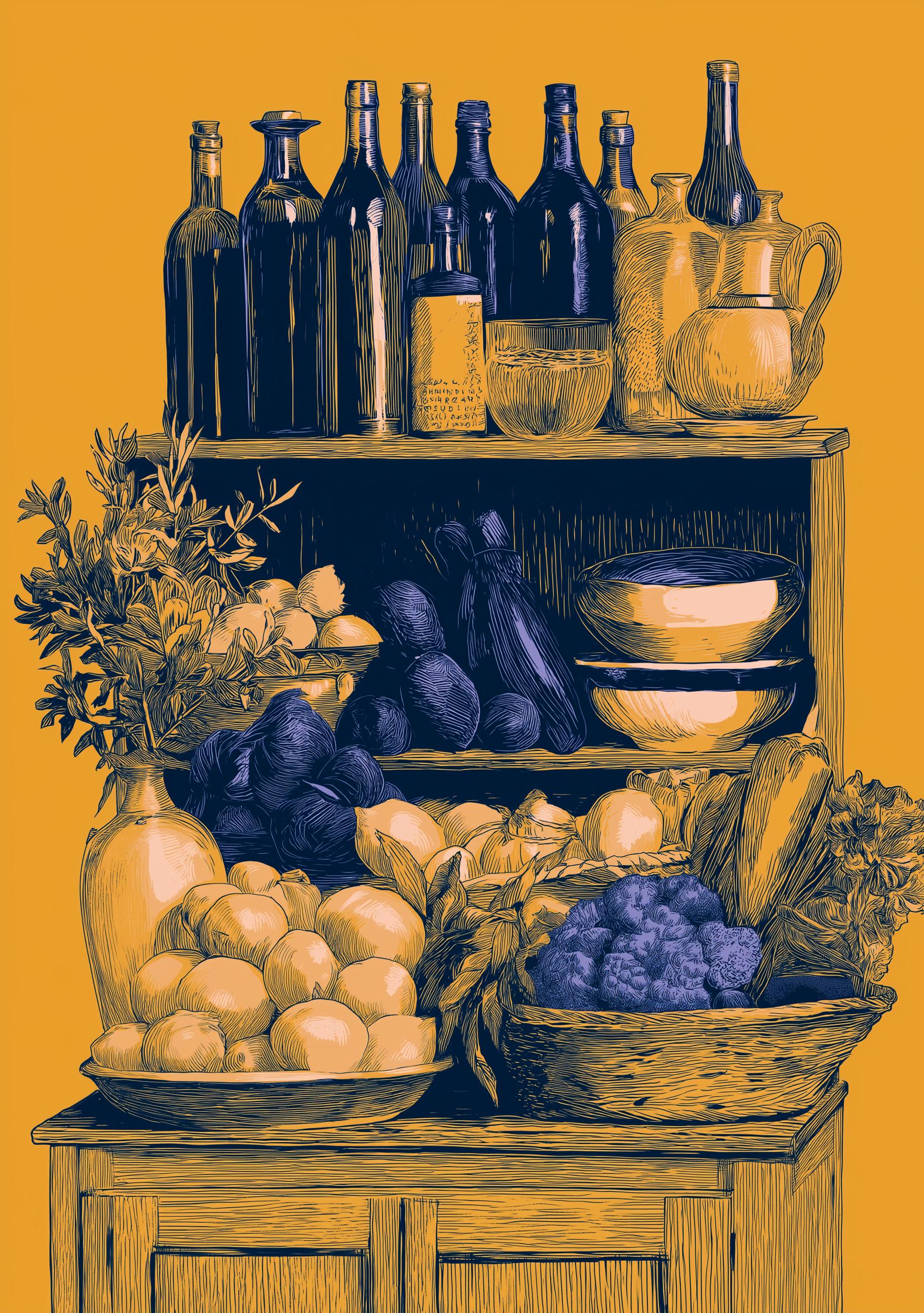 Mediterranean Pantry Rustic Fruit & Wine Print